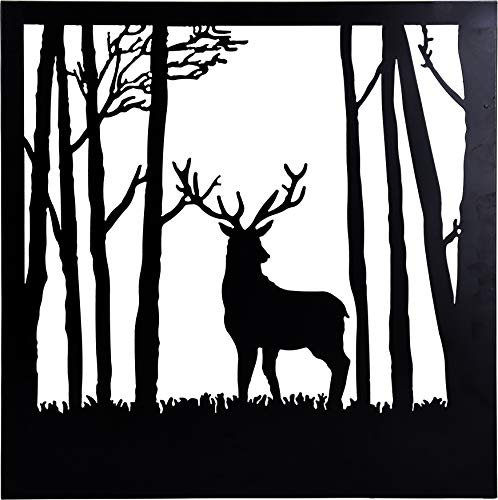 matrasa Silhouettenbild schwarz aus Metall - Hirsch BZW REH im Wald - Schattenbild Dekobild XXL 59x59x3cm Variante 1