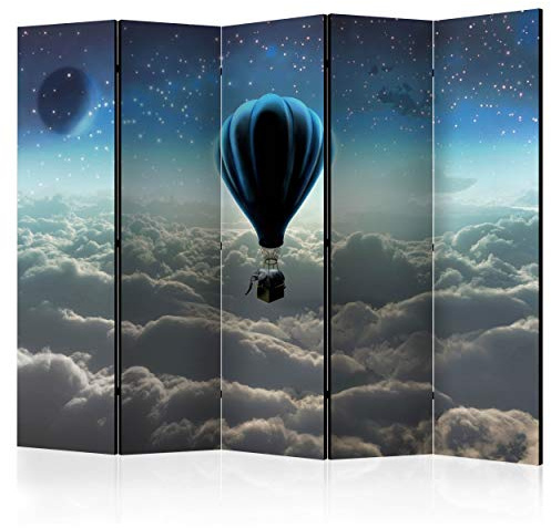decomonkey Paravent Raumteiler Innen Kinderzimmer, 225x172 cm, 5-teilig | Beidseitig, Ballon, Wohnzimmer, Room Divider, Wall, Raumteiler Stehend, Trennwand, Sichtschutz, Spanische Wand, Holz