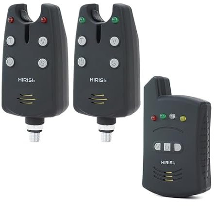 Hirisi Tackle Funk-Bissanzeiger 1+2 Set, Tragetasche, Lautstärke und Empfindlichkeit, für Karpfenangeln (B1235S)