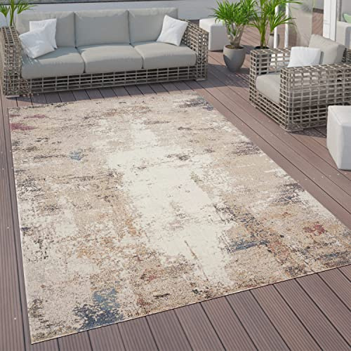 Paco Home In- & Outdoor Teppich Terrasse Küchenteppich Vintage Pastell Abstrakte Muster, Grösse:140x200 cm, Farbe:Bunt 5