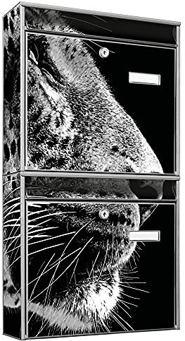 banjado Briefkastenanlage 2 Fach - 2 Briefkästen 36x64x10cm groß - Doppelbriefkasten Set - Namensschild, 2 Schlüssel, Montagematerial - Stahl verzinkt Silber - Motiv Pauline