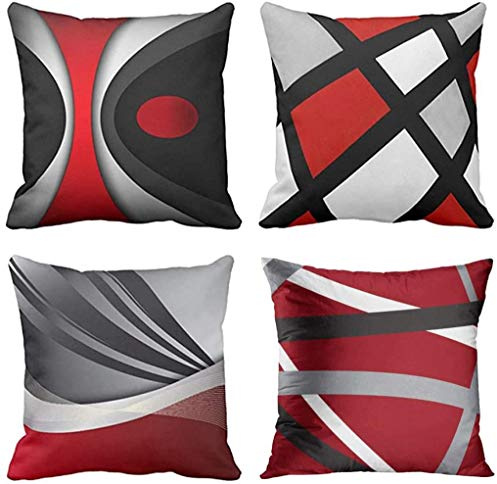 ZHILING 4er Set Kissenbezug 45x45cm Moderne Abstrakte Rote Streifen Grau Schwarz Weiß Acryl Fett Grau Dekorative Kissenbezüge Wohnkultur Quadratische Kissenhülle 18x18 Zoll