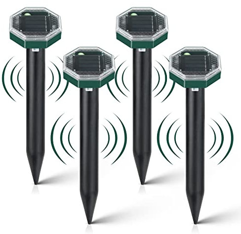 4 Packs of Mole Repellent, Sonic Pest Repeller Stakes, Animal Scarer Repellent for Garden, IP65 Waterproof Pest Repeller for Gopher, Vole & Snake - High Sensitive Animal Repeller for Garden