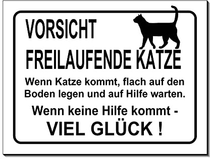 Freilaufende Katze 200 x 150 x 3 mm Aluminium Verbund-Katze-Tierschild-Warnschild-Hinweisschild (1313 mit 2 Löcher mittig)