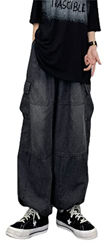 Skateboard Frog Baggy jeans dam denim cargo breda joggingbyxor herr Y2K fallskärmsbyxor med fickor, svart, M