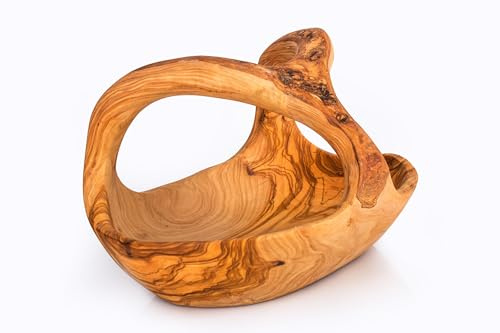 Fruit Basket with Handle | Handcrafted Olive Wood Decorative Bowl with Handle | Unique Design Natural Finish | Perfect for Serving Display Home Décor Eco-Friendly