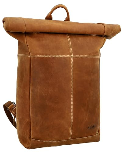 Gusti Leder Rucksack - Joy Rolltop Tagesrucksack in Braun Leder für Damen & Herren, Kurierrucksack mit Laptopfach 15, Vintage City- & Outdoorrucksack