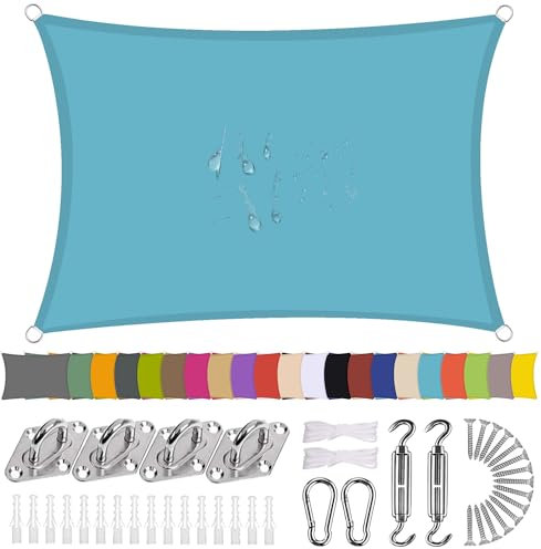 Tenda a Vela Quadrato 2x5m Lago Blu, Tenda Ombreggiante, Protezione UV 98%, Protezione Antivento Impermeabile e Resistente, per Giardino, terrazza, Campeggio
