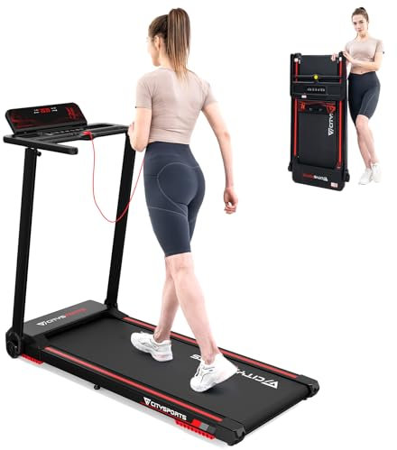 CITYSPORTS Folding Motorized Electric treadmill, Foldable Walking Running Machine,2.0HP, for Home,Bluetooth Speaker,LED Display & Fitness App,Phone Holder,Adjustable Speeds 0.6-7.8 MPH (Black Red)