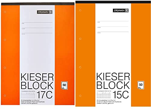 Brunnen Block A4 Kieserblock liniert 50Bl & Arbeitsblock Kieser Lin 15 A4/50 chlorfrei 5 mm kariert