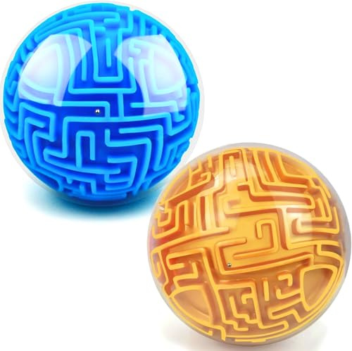 3D Maze Labyrinth Kugel 2 Stück, 3D Puzzle Labyrinth Spiel, Kugellabyrinth Spielzeug Puzzle Ball Geschicklichkeitsspiel für Kinder ab 3 4 5 6+ Jahren Mädchen IQ Spiele Geschenke (Blau+Gold)