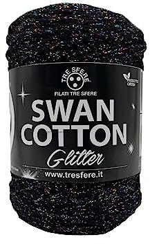 Cordino SWAN COTTON Glitter (Nero Multicolor 01) filato per borse, cappelli, cestini, sottopiatti, pochette, accessori moda, accessori casa, amigurumi e tanto altro.