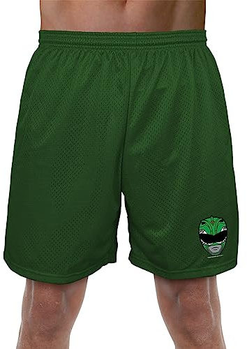 Popfunk Power Rangers Green Ranger Helmet Mens Lined Mesh Shorts, Hunter Green, 2X-Large