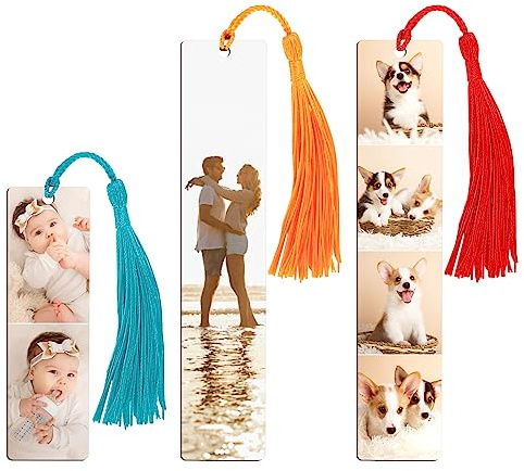 Personalisierte Lesezeichen mit Bildtext – Benutzerdefinierte Lesezeichen Foto – 2-seitiges MDF-Holz individuelles Lesezeichen mit goldener Quaste für Familie Haustiere Geburtstage Weihnachten