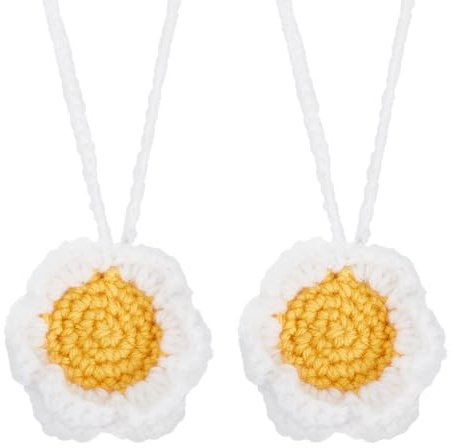 HOBBIESAY 2Pcs Crochet Sunflower Hanging Pendant Aesthetic Flower Car Pendant Charm Wool Plant Hanging Ornament Car Rear View Mirror Decoration for Automotive Interior Embellishment