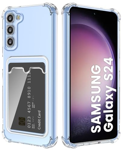 DEVASO Hülle für Samsung Galaxy S24 5G mit Kartenhalter Transparent Crystal TPU Silikon Schutzhülle Kratzfest Handyhülle Kunststoffhülle