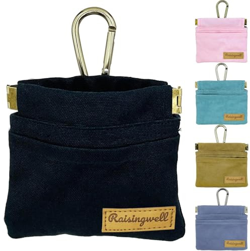 Raisingwell Leckerlitasche für Hunde, Futterbeutel zum Gassigehen, Robuster Baumwollstoff mit Karabiner und Selbstschließender Öffnung, Ideal für Reisen und Outdoor-Aktivitäten (Schwarz)