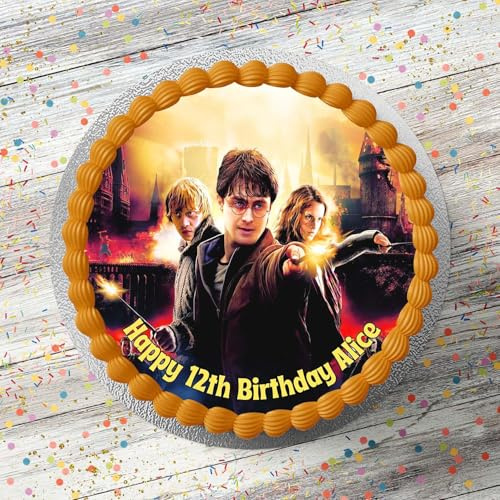 Wizard Themed Personalised PRECUT Cake Topper 7.5 Inch Round Edible Icing Sheet Birthday Cake Decoration
