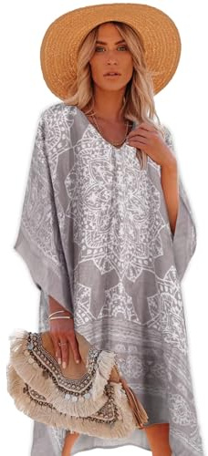 Breezy Lane Kaftan Cover Up Beachwear für Damen Strandkleid Bikini Badeanzug Blumenmuster Überzug Caftan Beach Resortkleidung
