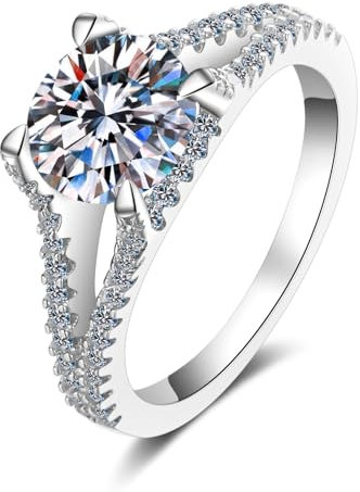 Eheringe Weis Gold 14K Solitär, Frauen 2ct Labor Diamant Echt Gold 585 Verlobungsring Hochzeitsringe für Damen, D, VVS1-VVS2, Gr. 57 (18.1)