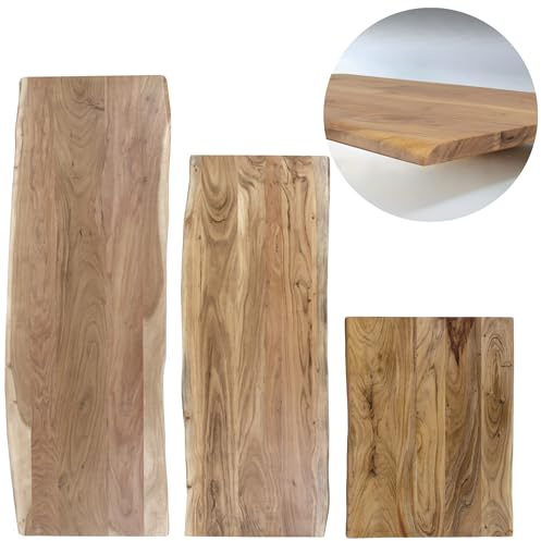 trelevo Holzplatte 120x60 cm Akazienholz massiv naturfarben Baumkante
