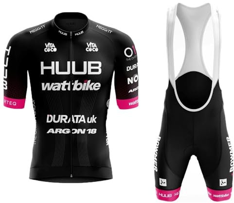 LIFE ESSENTIALS Hombres Jersey Motivo Rosa y Negro + Pantalones Cortos Mangas Cortas de Ciclismo Ropa Maillot Transpirable para Deportes al Aire Libre Bicicleta (M)