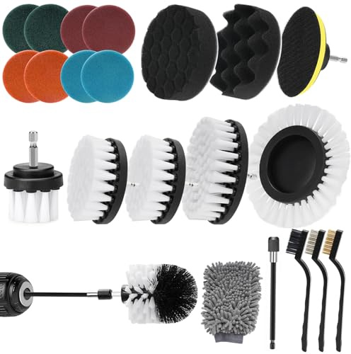 Bürstenaufsatz Bohrmaschine Set, 22 Pcs Bohrbürste Power Scrubber Reinigungsbürsten, Bürstenaufsatz Akkuschrauber, Passend Für Die Meisten Bohrköpfe, Zum Reinigen Von Autos/Bädern/Böden/Fliesen