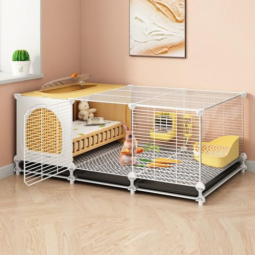 HJYryhyfddply Kaninchenkäfig, Innenstall mit Geschlossenem Aufenthaltsbereich & Kaninchenhaus mit Schiebetabletts für Frettchen, Chinchillas, Igel