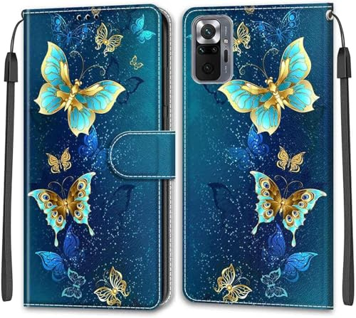 TOMYOU Handyhülle für Xiaomi Redmi Note 10 Pro Hülle, grüner Schmetterling | Standfunktion, Kartenfach, Magnetisch, Stoßfeste Schutzhülle, Flip Leder, Klapphülle