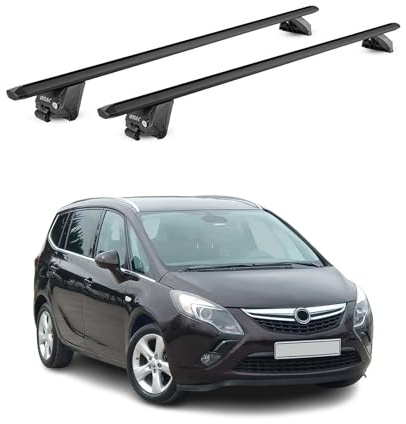 OMAC Barras de Techo Aluminio TÜV geprüft para Opel Zafira C Tourer 2011-2019 – para Barras Integradas – T Nut – MAX 100 kg – 2 Schlösser Negro