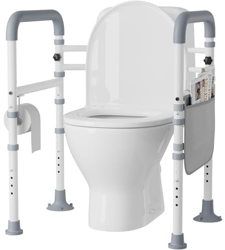 Yornoli Adjustable Toilet Frame, Non-Slip Grip for Elderly & Disabled | 7 Settings, Non-Slip Handle, Suction Cup Feet, Paper Holder, Storage Bag, Standard/Elongated Toilets, Foldable, Daily Use