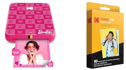 KODAK Barbie x Step Slim Stampante fotografica portatile istantanea wireless + carta fotografica premium 2x3 50 fogli, Barbie Iconic, Confezione da 50