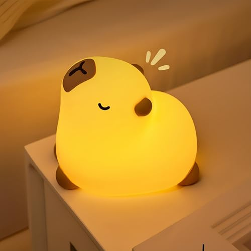 Microwear Capybara Nachtlicht - Kinderlampe mit 3 Helligkeitsstufen,Timer,USB-Aufladung - Dimmbares Silikon Nachtlicht für Kinderzimmer, Schlafzimmer,Touch LED-Lampe,Geschenk für Jungen und Mädchen