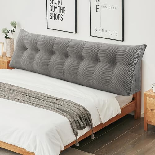 OHMG Weiches Keilkissen Bett Großes Rückenkissen,bequem und stützend, Lesekissen Wandkissen Lendenkissen für Couch und Betten,Stützkissen,Nackenkissen mit abnehmbarem Bezug (Grau, 200 * 50 * 20cm)