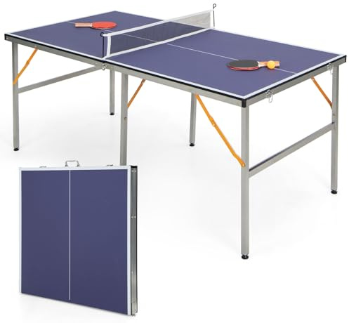 LIFEZEAL Ping Pongbord, mini-bordtennisbord av metall, ping pongbord med nät, bollar, racketar, fällbart bordtennisbord för bordtennissport 180 x 90 x 76 cm