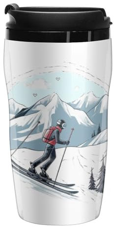 Stanley-Kaffeetasse mit Deckel, 340 ml, Kunststoffbecher, versiegelter Trinkdeckel, Wasserbecher, Teetasse, Ski-Thema, bedruckte Tassen, passt in Auto-Becherhalter