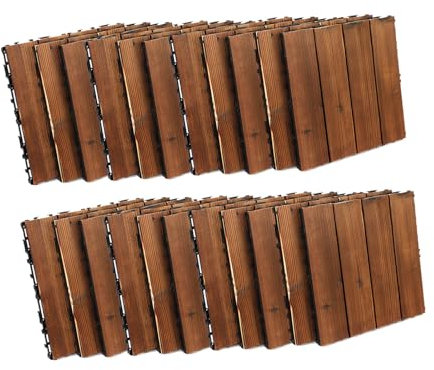 Baldosas de Madera para Terrazas, 1㎡ Baldosas para Patios con Drenaje Fácil de Instalar Resistente A La Intemperie Proceso de Carbonización para Exteriores Baldosas 22pcs