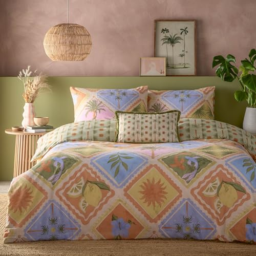 furn. Tropicala Duvet Cover Set – Reversible Tropical Pastel Holiday Polycotton (Multicolour – Double)