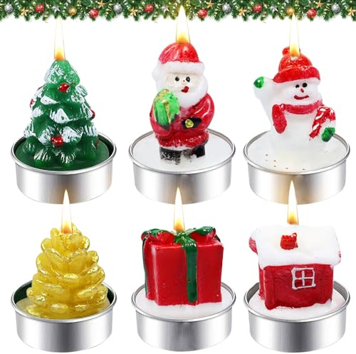 6 Stück Weihnachts Teelichter Weihnachten, Weihnachten Teelicht Kerzen, Teelicht Weihnachtens, Weihnachtsteelichter,Kerzen Tannenbaum mit Kerzenhalter, WeihnachtenHaus Büro Hochzeit Party Dekoration