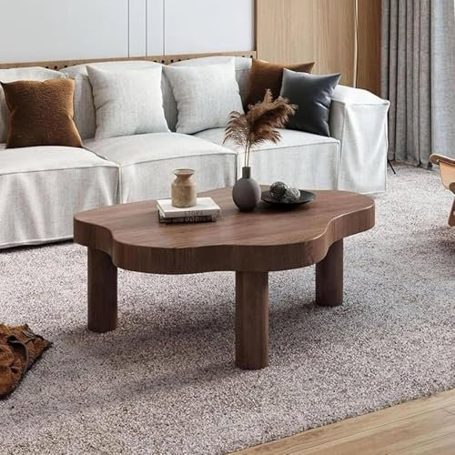 Table basse moderne en forme de nuage pour salon Table d'appoint irrégulière en bois de noyer Table basse élégante 110 x 80 x 40 cm Design unique Pièce de décoration d'intérieur