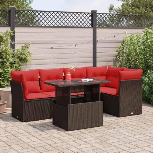 BOWEKAM Möbel, Outdoor-Möbel, Gartenmöbel-Sets, 6-teiliges Gartensofa-Set mit Kissen, braunes Polyrattan-Akazie