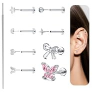 MODRSA 20G Tragus Piercing Silber Gold - Herz/Schmetterling/CZ/Stern-Design für Helix/Konch/Medusa Piercing, 6MM Flash Back - Hypoallergener Ohrschmuck für Damen