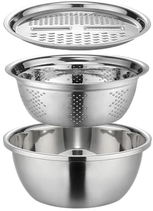 Multifunctional Basin - Stainless Steel Basin Colander Basket Kitchen Grater Set - for Grating Vegetables Cheese, Filtering Rice, Flour, Vegetables and Fruits, Washing and Rinsing