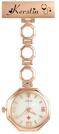 JSDDE Personalisierte Krankenschwester Uhren mit Namen Text Gravur Achteckig Taschenuhren für Damen Krankenschwesteruhr mit Pin Uhr für Arzt Doktor Medical (Rosegold)