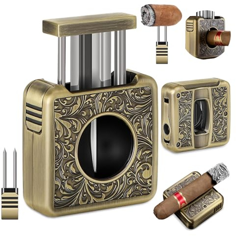 V-Cut, taglierina multifunzione in acciaio inox, portatile, 4 in 1, con taglierina per sigari nascosta, doppio ago e porta sigari, confezione regalo per uomini