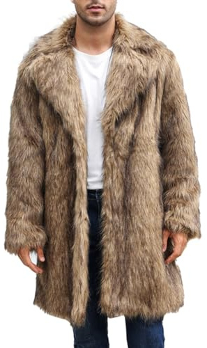 Generisch Herren Kunst Pelzmantel Winterjacke Lang Kunstpelz Mantel Reverskragen Plüsch Strickjacke Warme Felljacke Pelz Jacke Lose Wintermantel Revers Pelzjacke Jacke Männer Parka