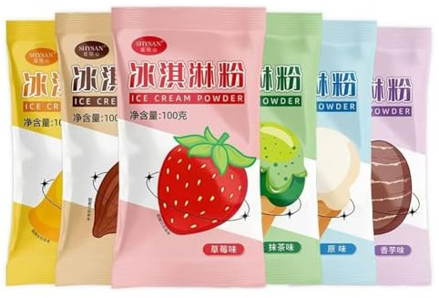 Softeispulver für Eismaschine - 6 Sorten im Set (Kakao, Erdbeere, Matcha, Taro, Original, Schokolade) - 6 x 100g - Cremiges Eis selber machen, ohne Zusatzstoffe, glutenfrei