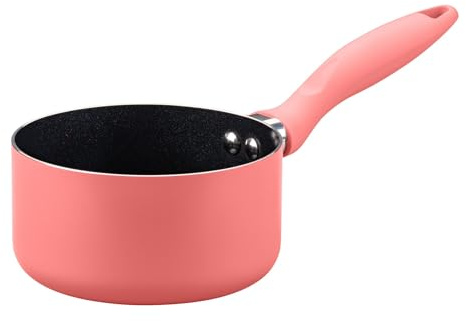 Fackelmann Mini cacerola de 14 cm de diámetro de aluminio prensado reciclado, revestimiento cerámico, rosa suave, apta para cocinas de gas, eléctricas y vitrocerámicas