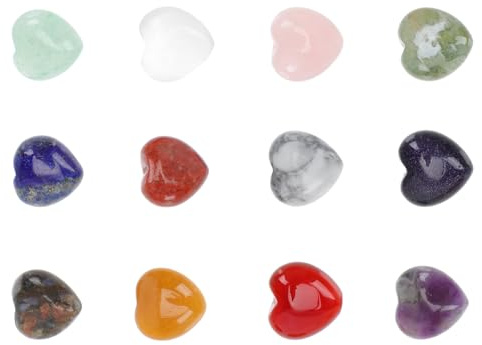 MUELODSIC Mini Set de 12 Adornos de Piedra Mineral en Forma de Corazón Pequeñas Piedras Decorativas para Escritorio para Hogar y Oficina