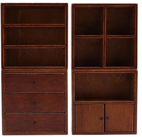 RASTKY Lot de 4 Armoires Miniatures pour Maison de Poupée, Charmantes Armoires en Bois Vintage pour Maison de Poupée, Mariage, Boulangerie, Mini Vitrine de Jardin, Tables de Nuit en Bois de Bouleau